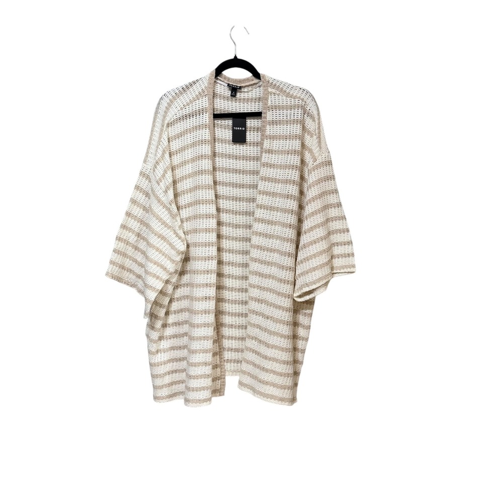 Torrid Women 4 Plus Size Cream Tan Striped Open Knit Kimono Cardigan New